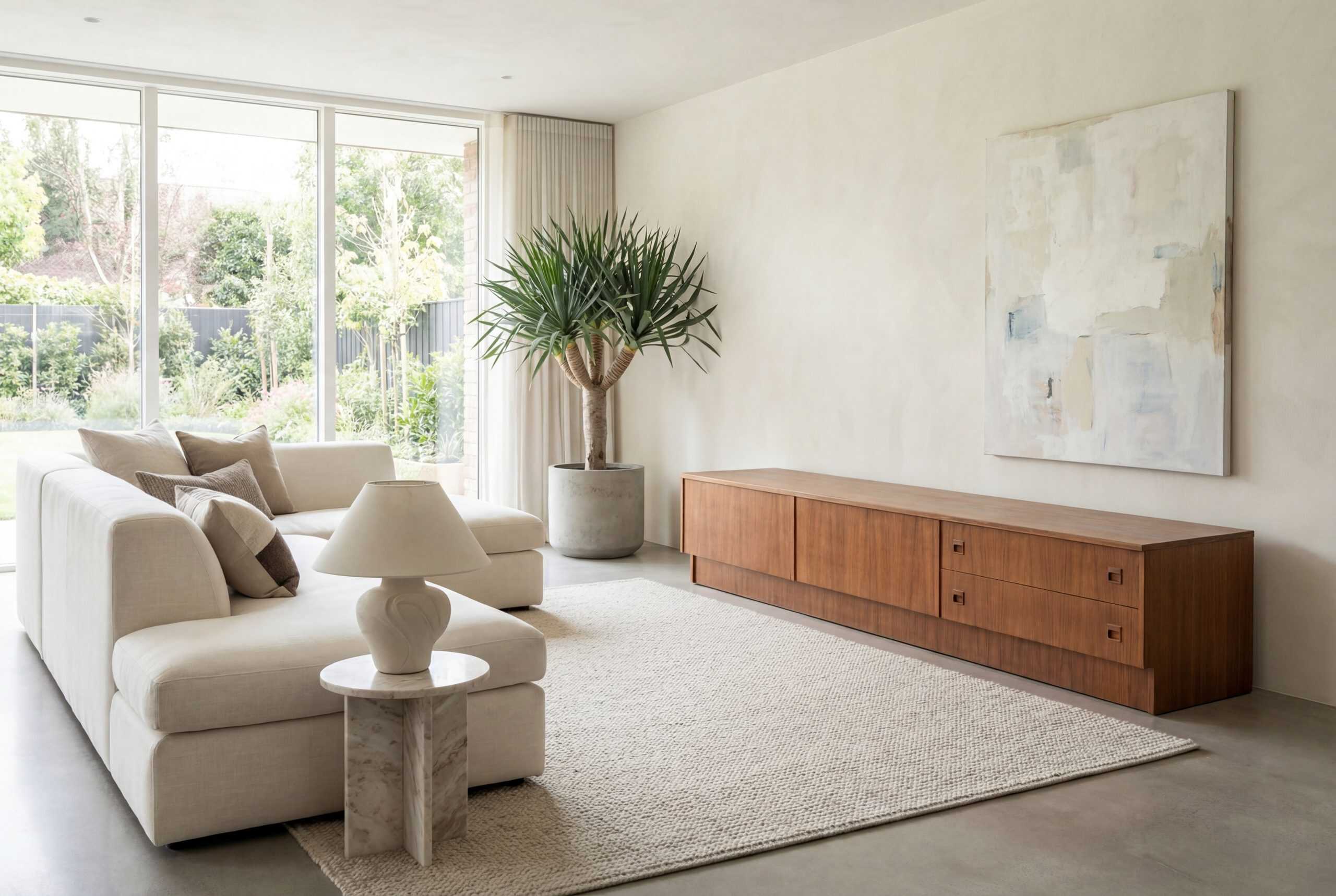 Enfilade scandinave vintage en teck restaurée, idéale pour un salon moderne et élégant, offrant un espace de rangement pratique et un design épuré. Parfaite pour un intérieur contemporain.