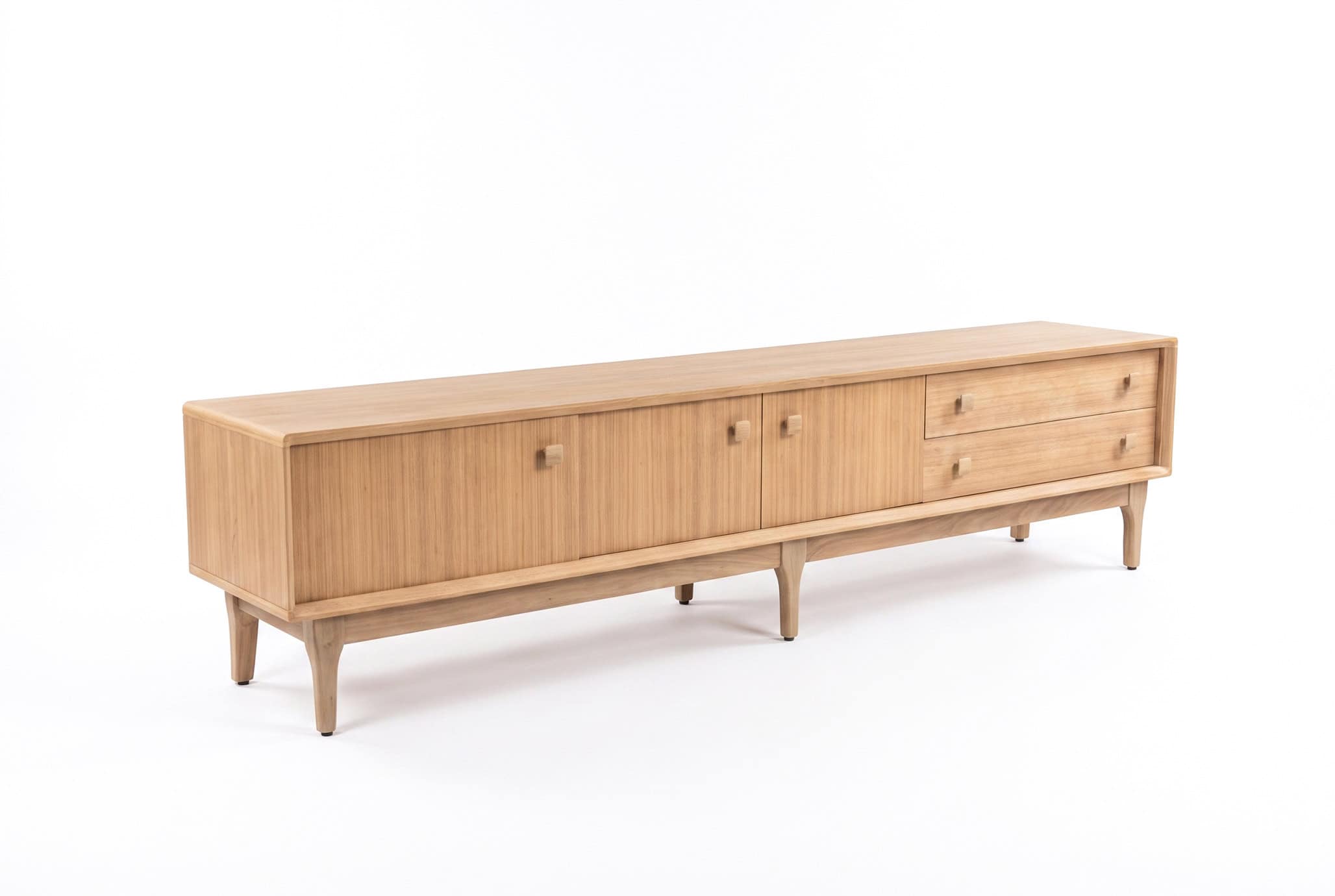 Enfilade vintage en teck naturel, meuble de rangement élégant et minimaliste, parfait pour un intérieur moderne ou scandinave.