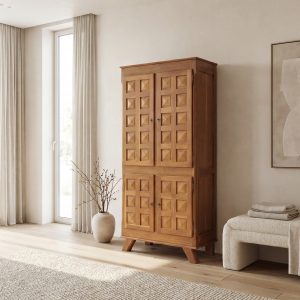 Grande armoire en chêne massif style brutaliste