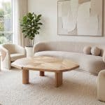 Table basse RED-P1 en bois naturel, design contemporain, idéale pour salon élégant, avec un style épuré et matériaux de qualité.