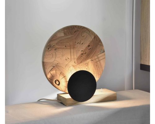 Thomas Coup la fronde - lampe bois upcycling eclipe noyer