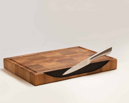 planche à découper en bois de bout avec un support pour couteau de chef cuisinier professionnel