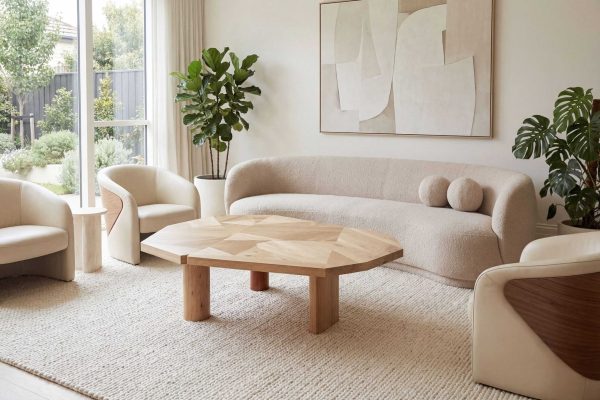Table basse RED-P1 en bois naturel, design contemporain, idéale pour salon élégant, avec un style épuré et matériaux de qualité.