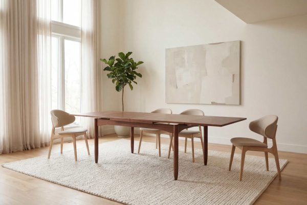Table à rallonge en teck vintage, idéale pour accueillir famille et amis dans un cadre chaleureux.